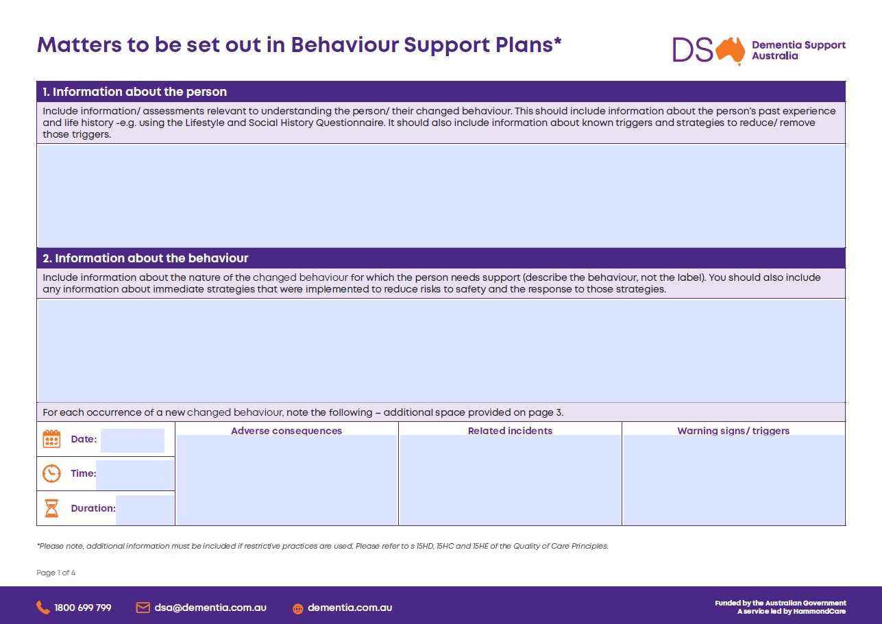 Behaviour Support Plan No Restrictive Practices